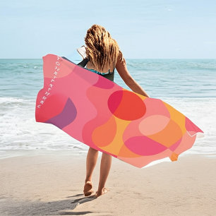 Personalized Abstract Swirl Pink Orange  Beach Towel