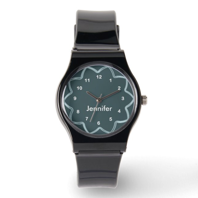 Personalized Abstract Teal Blue Design Watch (Front)