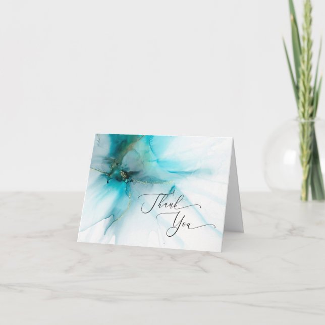 Personalized Abstract Teal Thank You Card (Front)