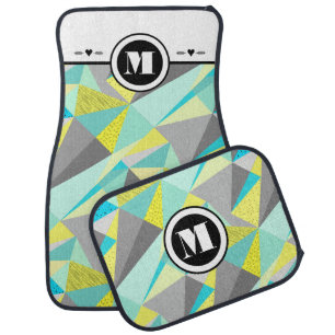 Personalized Abstract Triangle Gray Yellow Aqua Car Mat