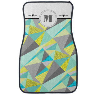 Personalized Abstract Triangle Gray Yellow Aqua Car Mat