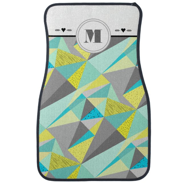 Personalized Abstract Triangle Gray Yellow Aqua Car Mat (Front)