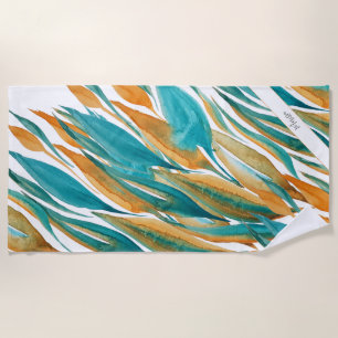 Personalized Abstract Turquoise And Rust Beach Towel