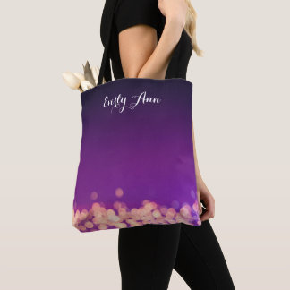 Personalized Abstract Typography Purple Lights Tote Bag