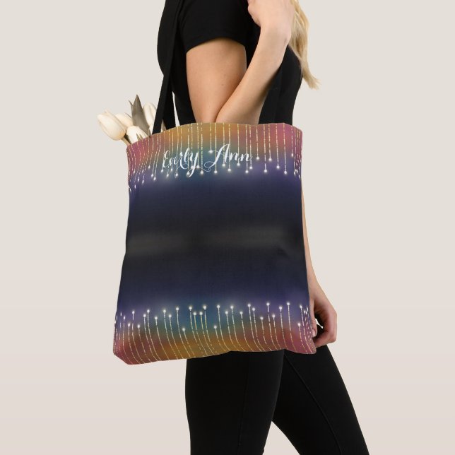 Personalized  Abstract Typography Rainbow Lights Tote Bag (Close Up)