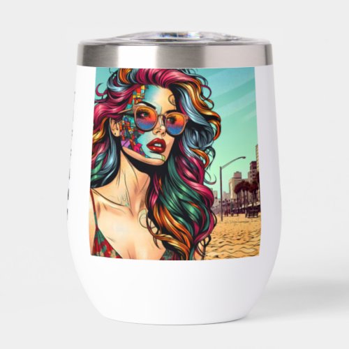 Personalized Abstract Woman at Beach Thermal Wine Tumbler