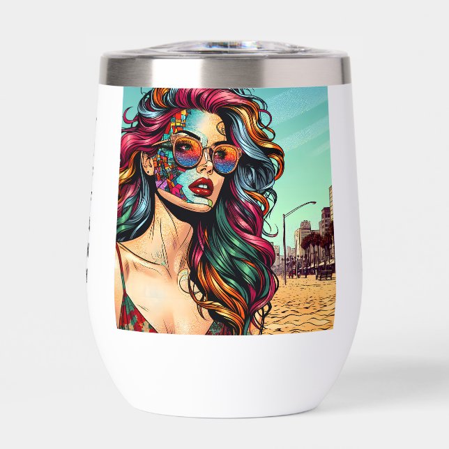 Personalized Abstract Woman at Beach Thermal Wine Tumbler (Front)