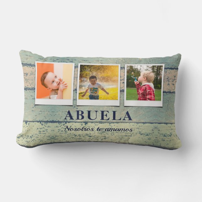 Personalized Abuela Grandchildren 3 Photo Collage Lumbar Pillow (Front)
