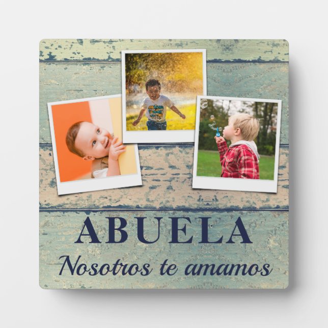 Personalized Abuela Kids Children 3 Photo Collage Plaque (Front)