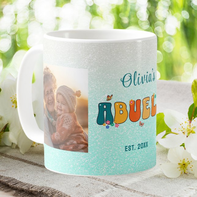 Personalized Abuela Photo Groovy Glitter Coffee Mug (Creator Uploaded)