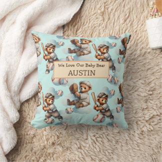 Personalized Accent Pillow– Watercolor Teddy Bears Throw Pillow
