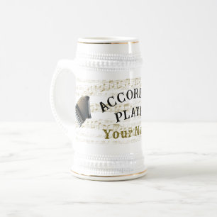 Personalized Accordion player beer stein mug