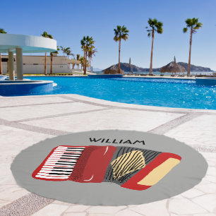 Personalized Accordion Players Red and Gray Beach Towel