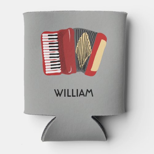Personalized Accordion Players Red and Gray Can Cooler