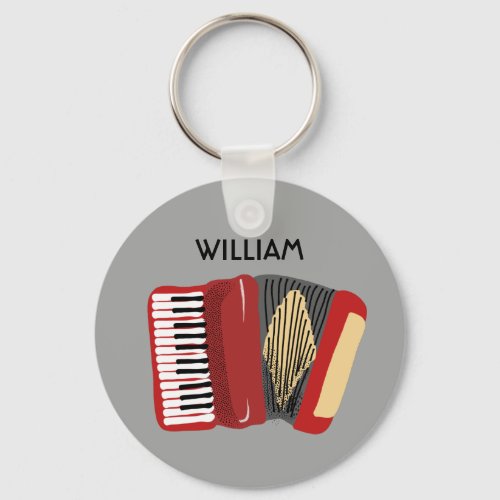 Personalized Accordion Players Red and Gray Keychain