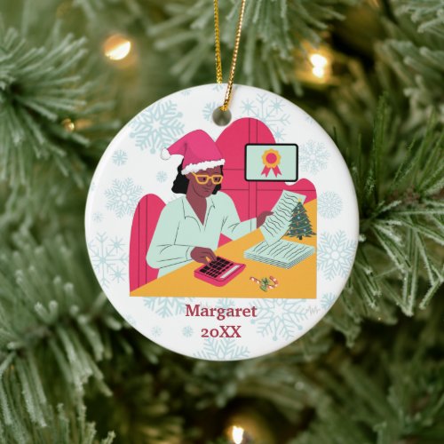 Personalized Accountant Add a Name Cute Christmas  Ceramic Ornament