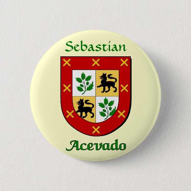 Personalized Acevado Family Shield Pinback Button (Front)