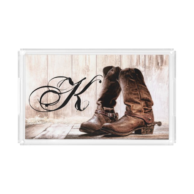 Personalized Acrylic Tray Boots Country Rustic Wes (Front)