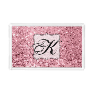 Personalized Acrylic Tray Rose Gold Glitter