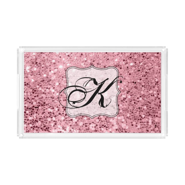 Personalized Acrylic Tray Rose Gold Glitter (Front)