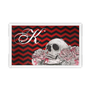 Personalized Acrylic Tray skull Rose Gothic Chevro