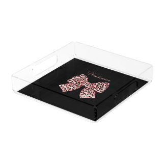 Personalized Acrylic Tray with Pink Leopard Bow