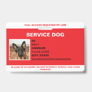 Personalized Ada Card Service Dog Photo ID Badge