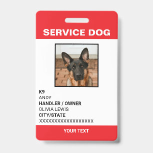 Personalized Ada Card Service Dog Photo ID  Badge