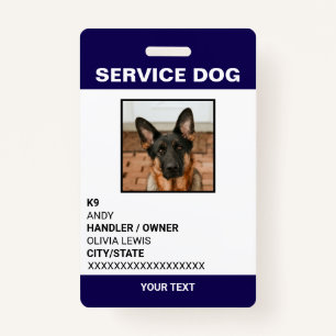 Personalized Ada Card Service Dog Photo ID  Badge