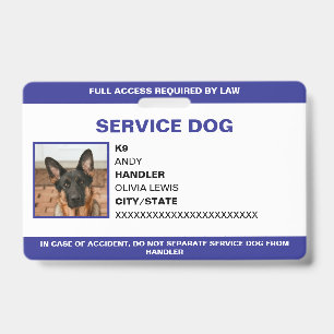 Personalized Ada Card Service Dog Photo ID Badge