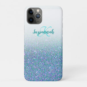 Personalized Add A Name Blue Green Glitter Ombre iPhone 11 Pro Case