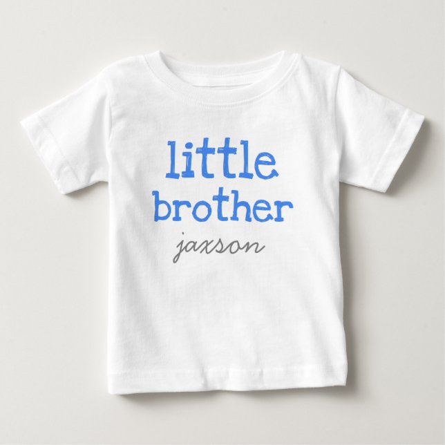 Personalized Add a Name Blue Text  Little Brother Baby T-Shirt (Front)
