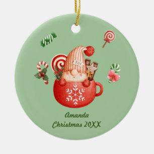 Personalized Add a Name Christmas Gnome in a Mug Ceramic Ornament
