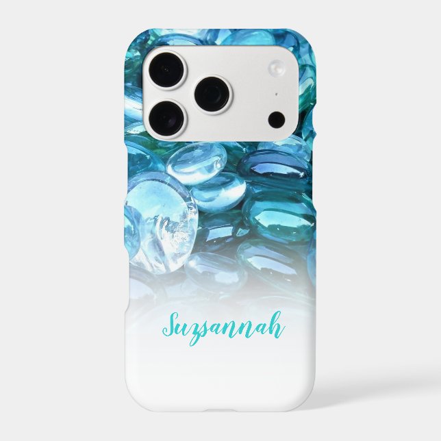 Personalized Add A Name Fresh Blue Gems Ombre Case-Mate iPhone Case (Back)