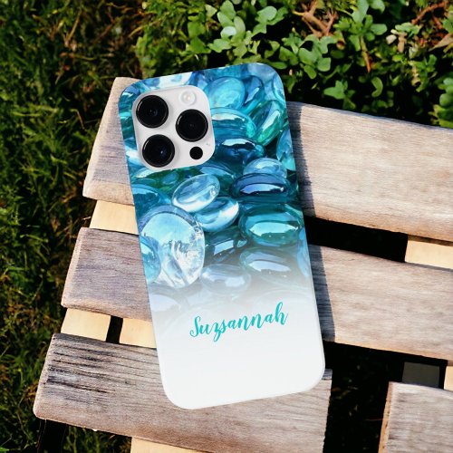 Personalized Add A Name Fresh Blue Gems Ombre Case_Mate iPhone 14 Pro Max Case