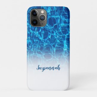 Personalized Add A Name Sparkling Blue Water Ombre