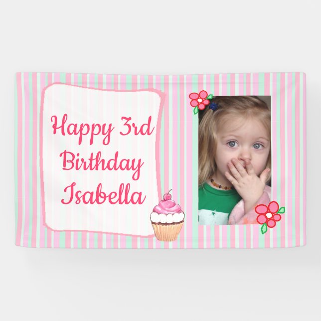 Personalized (Add  Birthday Banner for Girl's Pink (Horizontal)