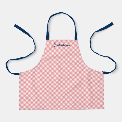 Personalized Add Name Blush Coral Gingham Kids Apron