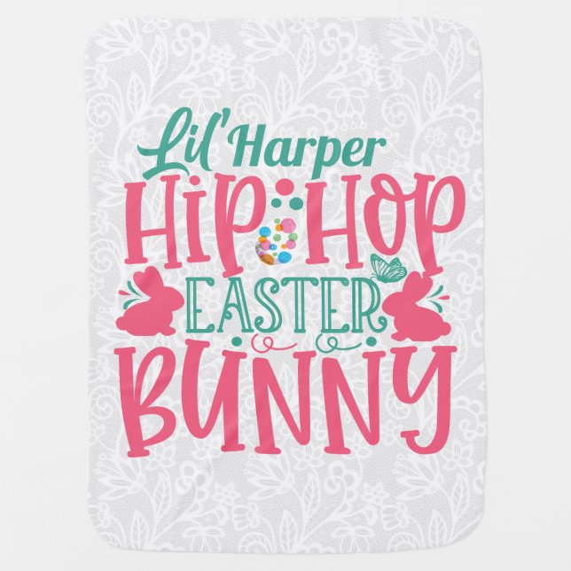 Personalized ADD NAME Lil Hip Hop Easter Bunny Baby Blanket (Front)