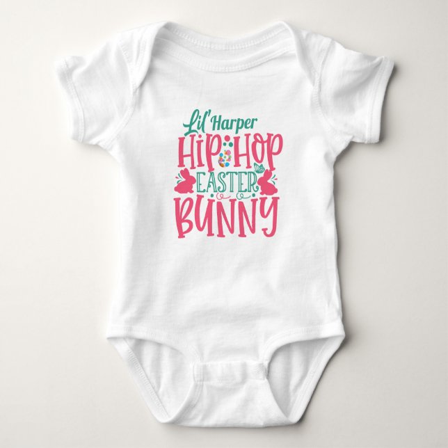 Personalized ADD NAME Lil Hip Hop Easter Bunny Baby Bodysuit (Front)