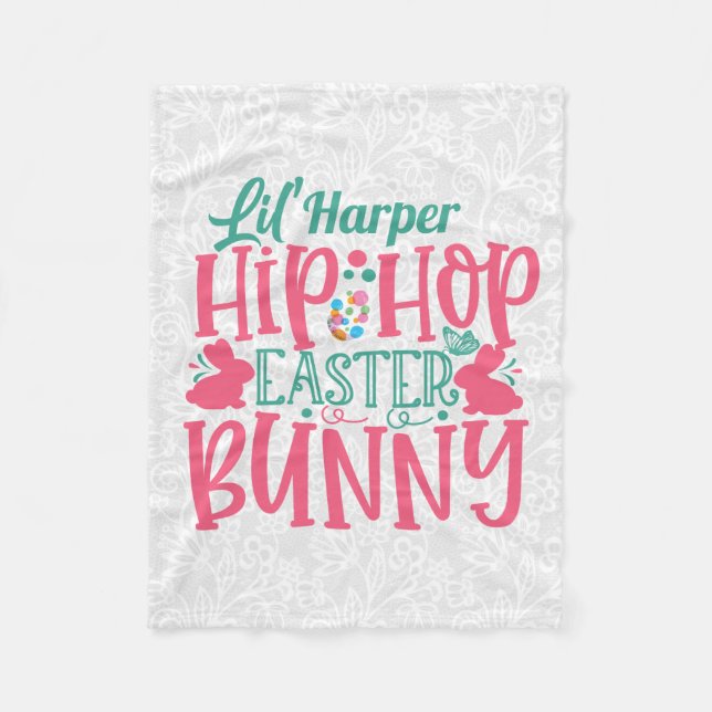 Personalized ADD NAME Lil Hip Hop Easter Bunny Fleece Blanket (Front)