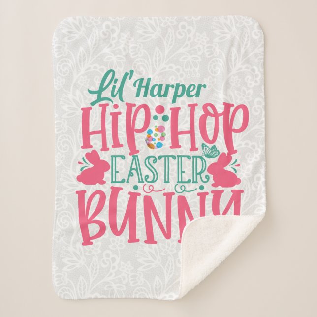 Personalized ADD NAME Lil Hip Hop Easter Bunny Sherpa Blanket (Front)
