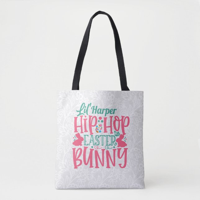 Personalized ADD NAME Lil Hip Hop Easter Bunny Tote Bag (Front)