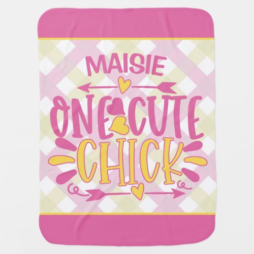 Personalized ADD NAME One Cute Chick Pink Yellow Baby Blanket