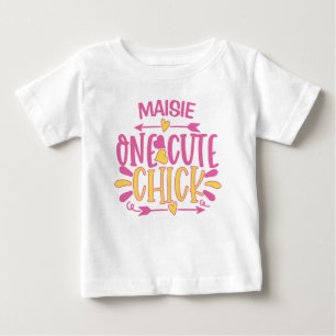 Personalized ADD NAME One Cute Chick Pink Yellow Baby T-Shirt