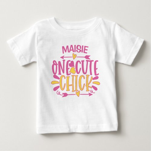 Personalized ADD NAME One Cute Chick Pink Yellow Baby T_Shirt