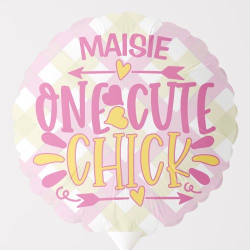 Personalized ADD NAME One Cute Chick Pink Yellow Balloon