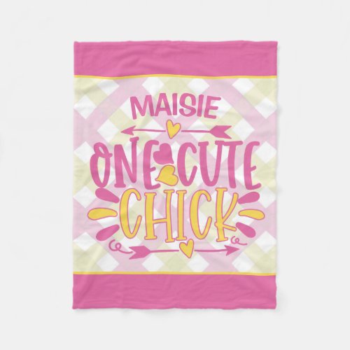 Personalized ADD NAME One Cute Chick Pink Yellow Fleece Blanket