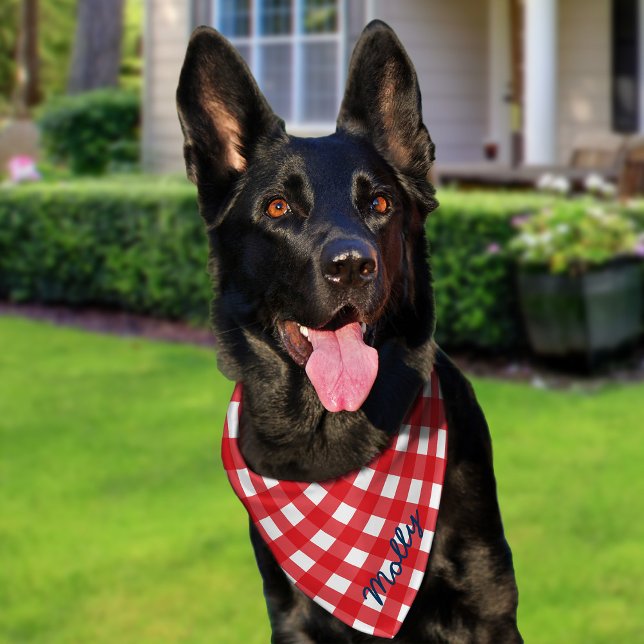 Personalized Add Name Script Red Gingham Pet Bandana Collar (Creator Uploaded)