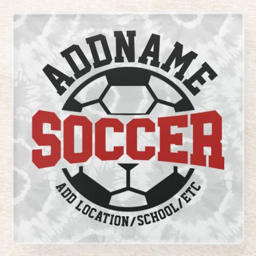 Personalized ADD NAME Soccer Player Team Tie_Dye Glass Coaster